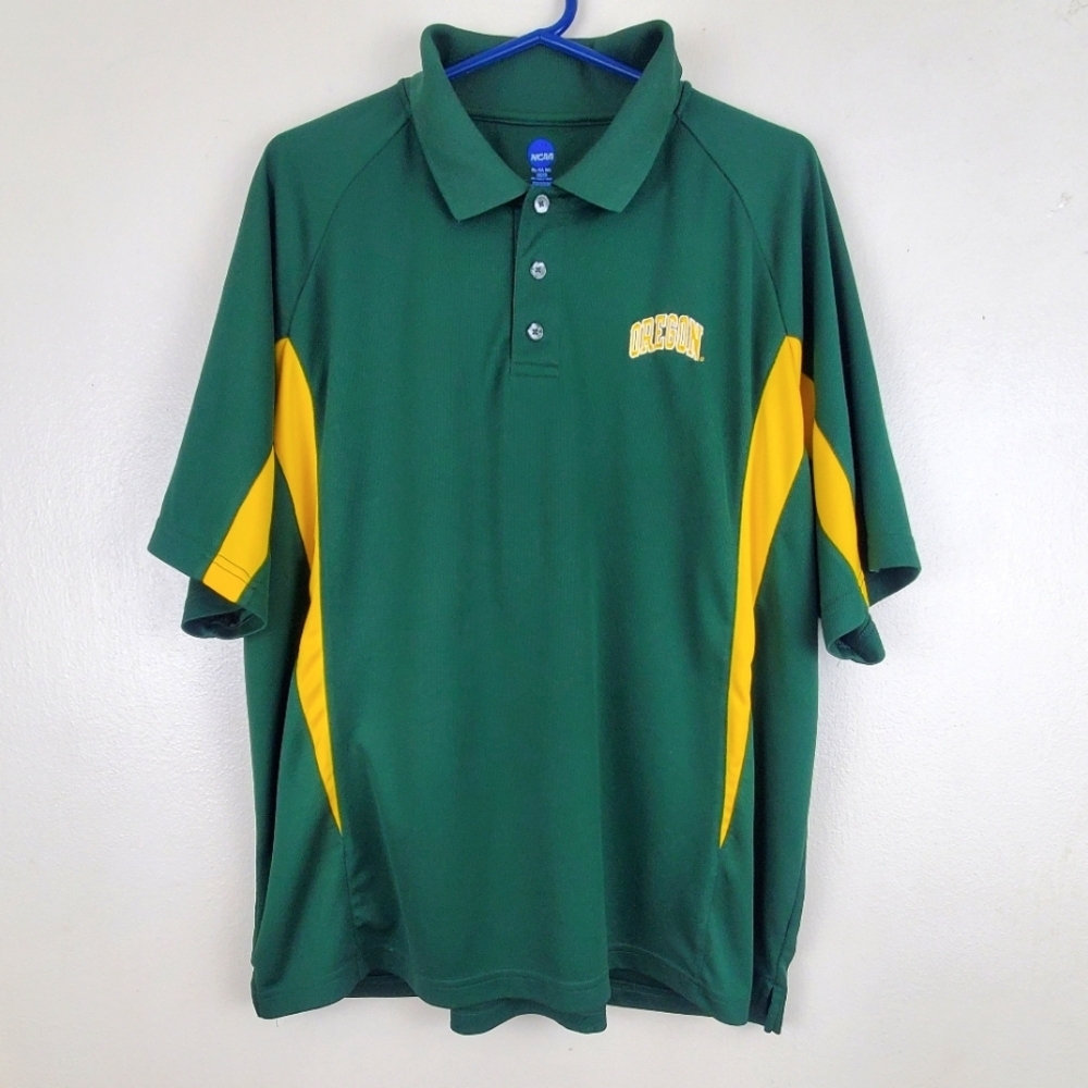 NCAA Oregon Ducks Short Sleeve Vintage Polo Green Yellow Embroidered Size XL